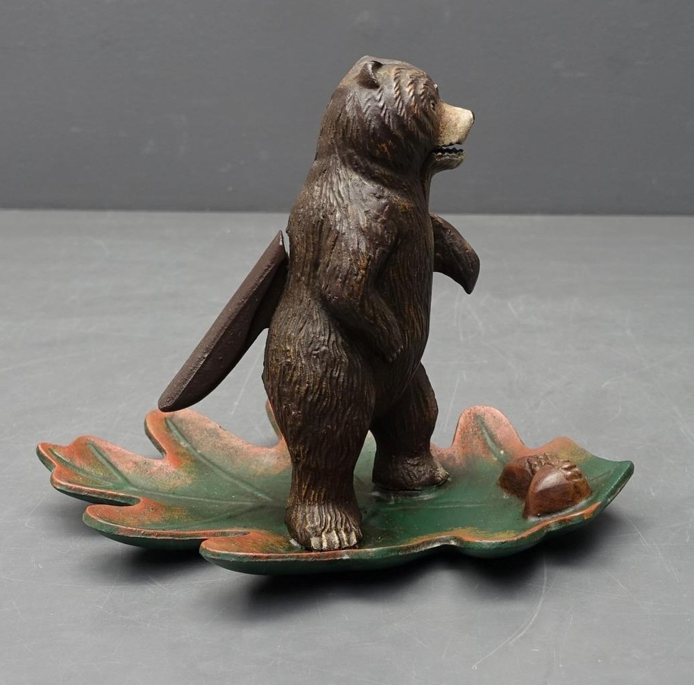 Cast Iron MCM Bear Standing on Leaf Nutcracker 9.5" x 7.5" Unmarked
