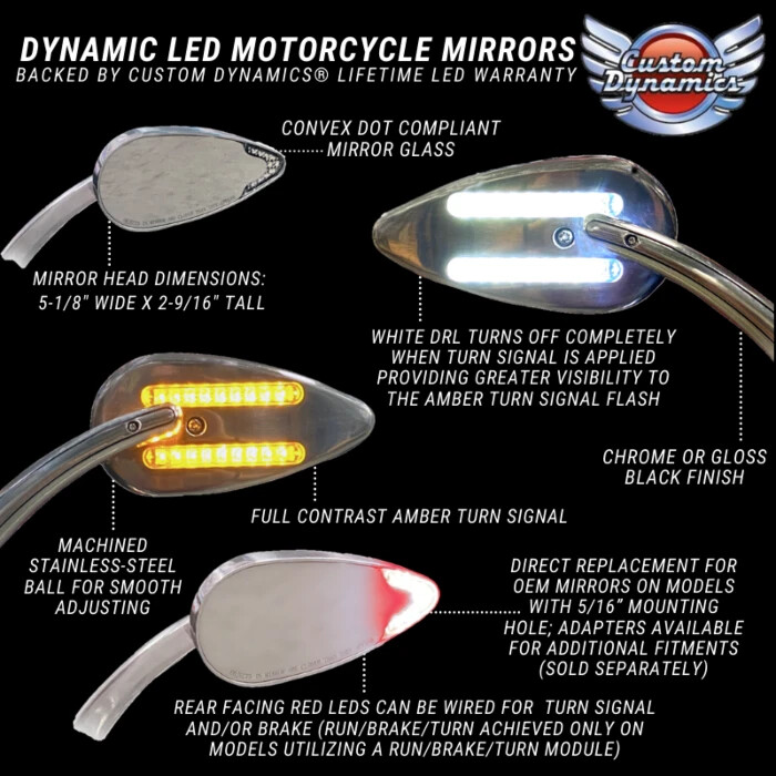 Custom Dynamics Amber/White/Red LED Mirrors - Chrome