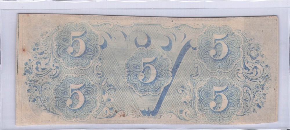 1863 $5 Ten Note Confederate Cancelled Note
