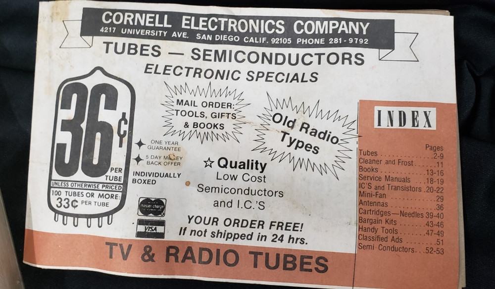 Cornell Electronics Company Mail Order Catalog / Invoice / Price Lists