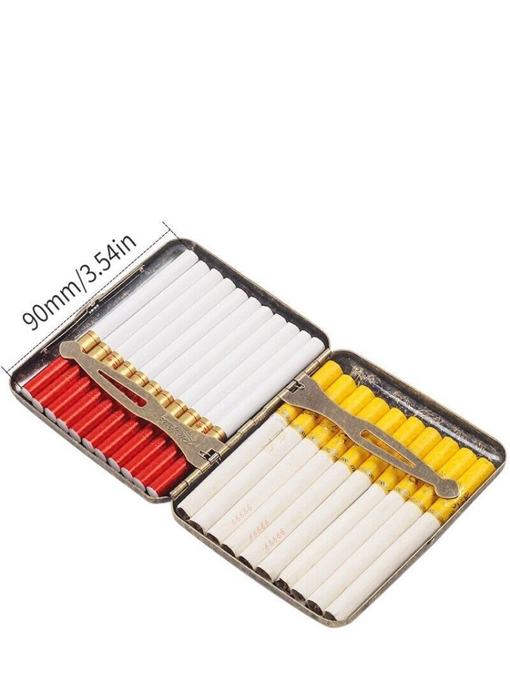 Vintage 20-Pack Cigarette Case Metal Pockets Embossment Eagle Double Sided Box