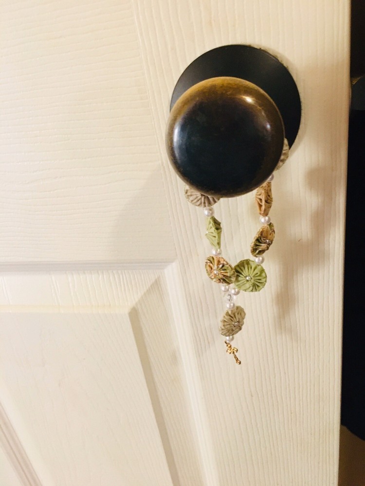 handmade rosary " fabric yoyo flower"