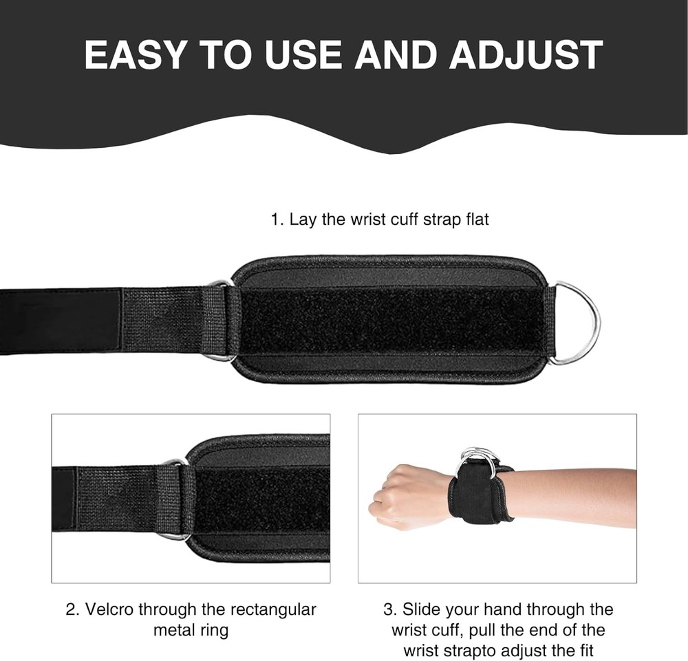 2Pcs Wrist Cuffs Lifting Straps D Ring Adjustable Gym Cable Machine Weight Strap