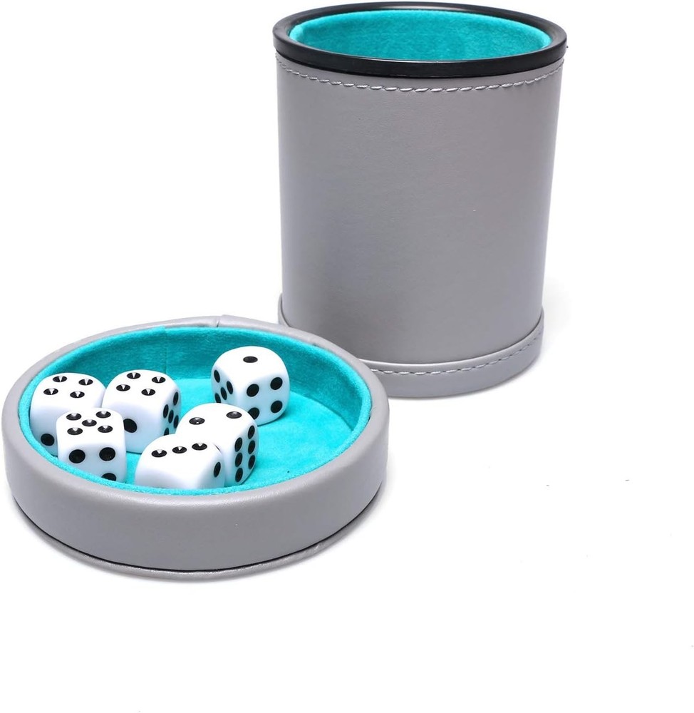 Leatherette Dice Cup with Lid, Felt-Lined Dice Shaker Includes 6 Dot Dice for...
