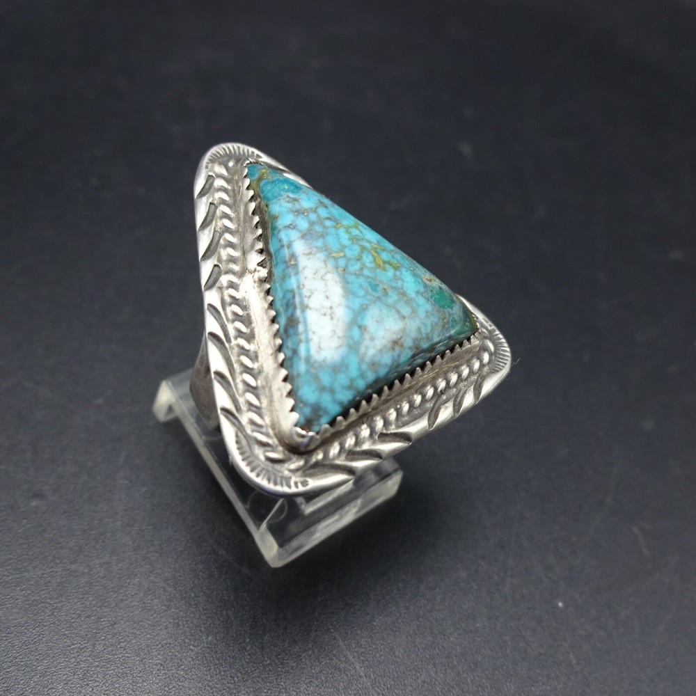 Vintage Sterling Silver TURQUOISE with Webbed Matrix RING size 7 Triangle
