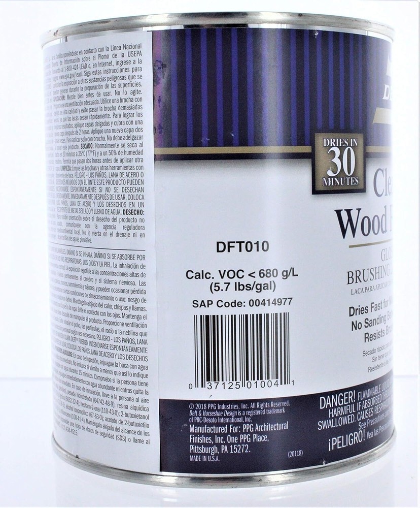 Deft Interior Clear Wood Finish Gloss Brushing Lacquer, Quart