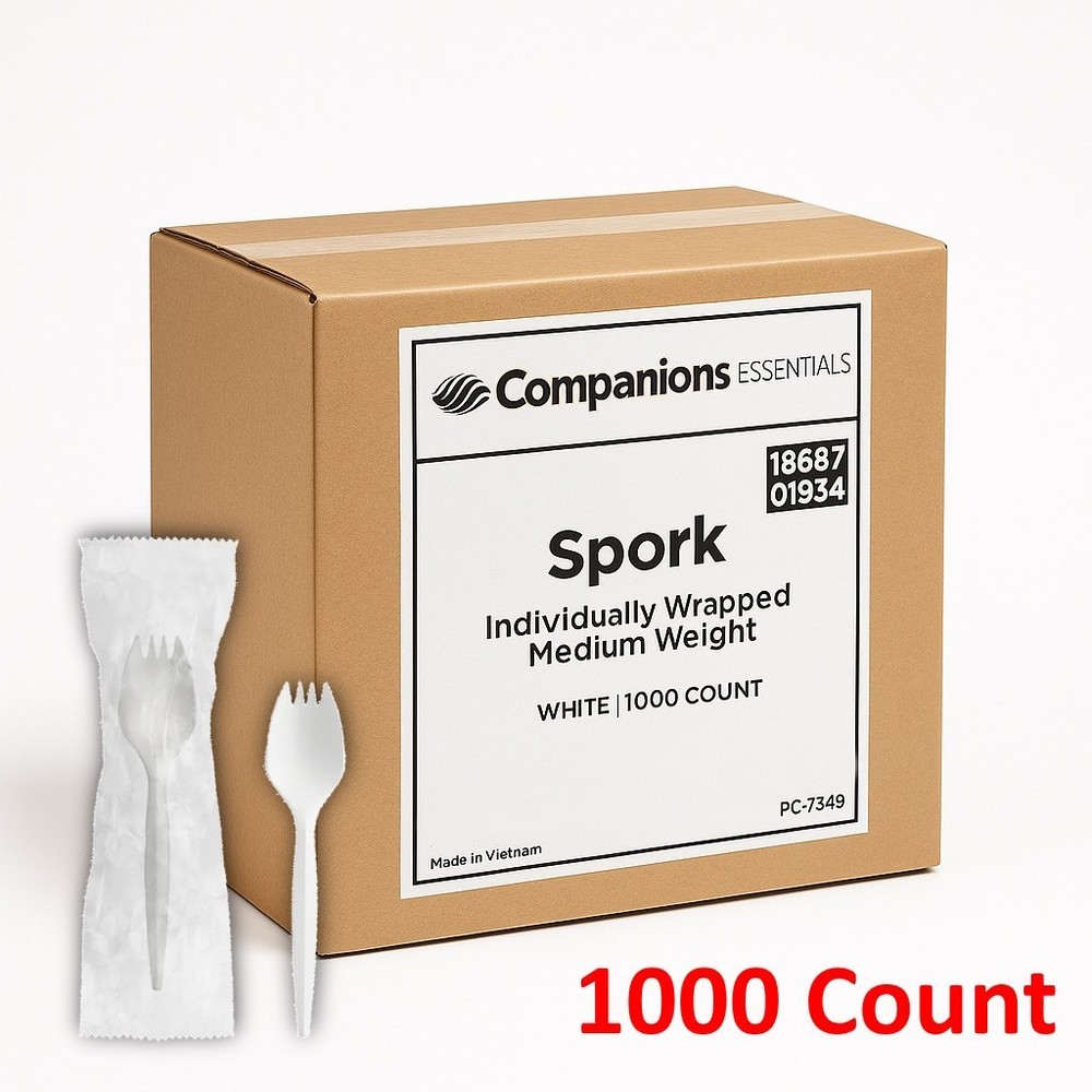 Companions Essentials Sporks Individually Wrapped Medium Weight White 1000/Case
