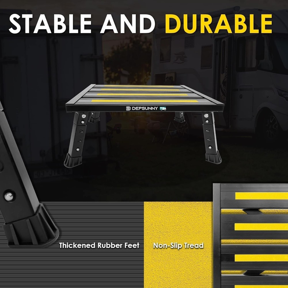 Adjustable Height Aluminum RV Step Stable Foldable Platform Step Stool 1,000lb