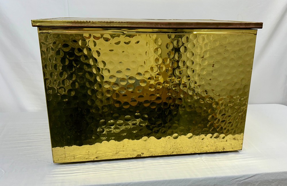 Hand Beaten Brass Fireside Box for Slippers or Kindling