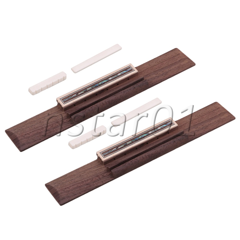 Classical Guitar Bridge with Saddle & Nut for Beginners Set of 6 Brown & White