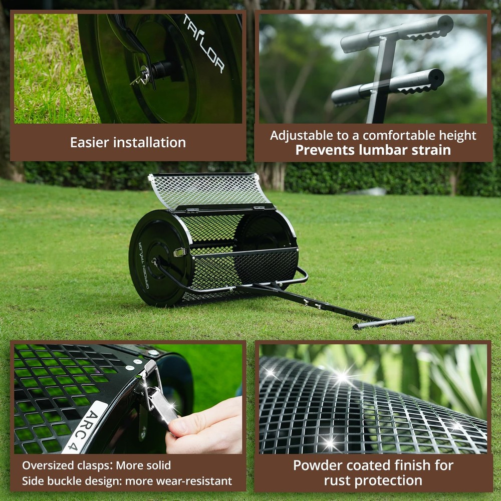 Compost Spreader 24 Inch Peat Moss with Installation 24 Inch, Black