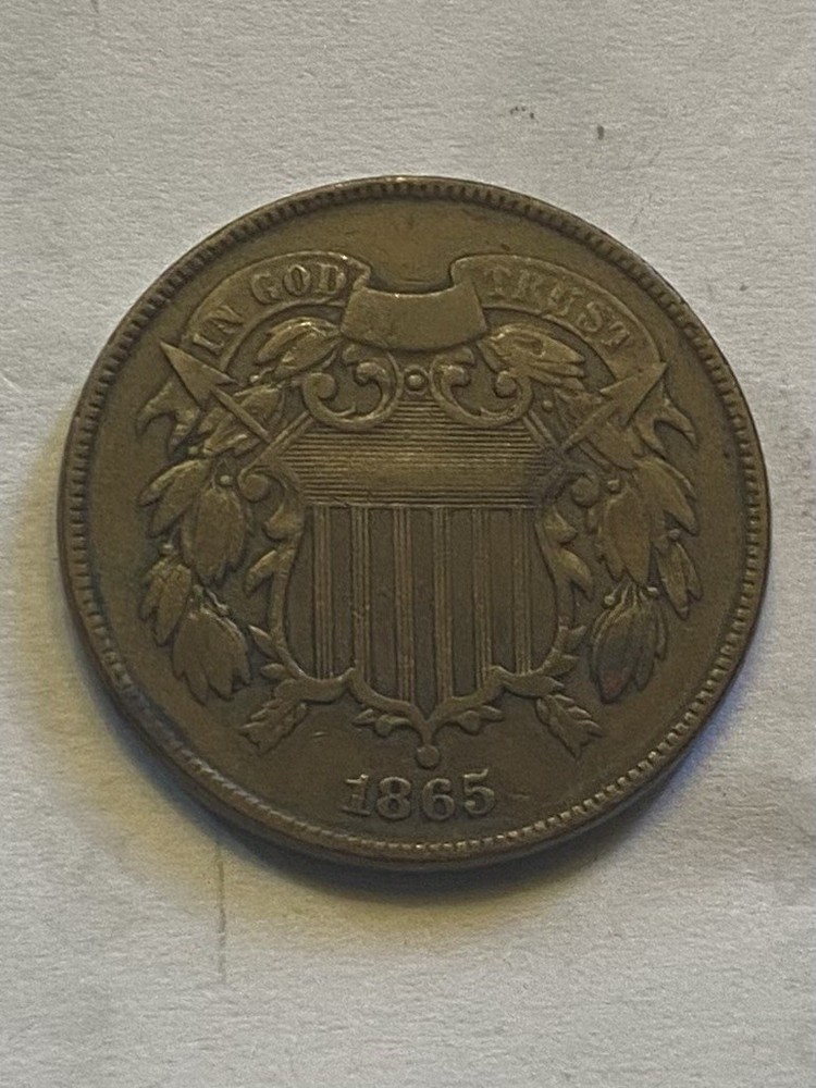 1865 Two Cent American Coin: Fine