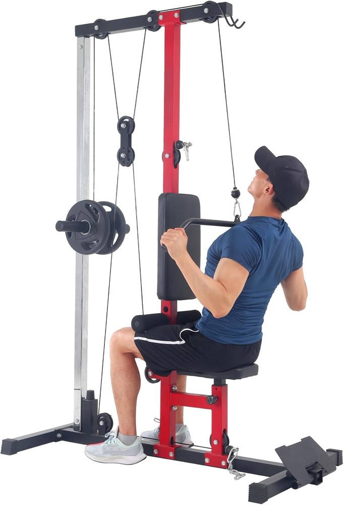 Lat Pull Down Machine System Workout Equipment w/ Seat & Knee Support 500LB