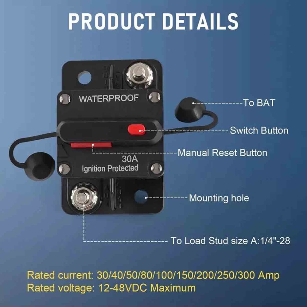 2Pack 30 Amp Marine Circuit Breaker Switch Fuses with Manually Reset Button