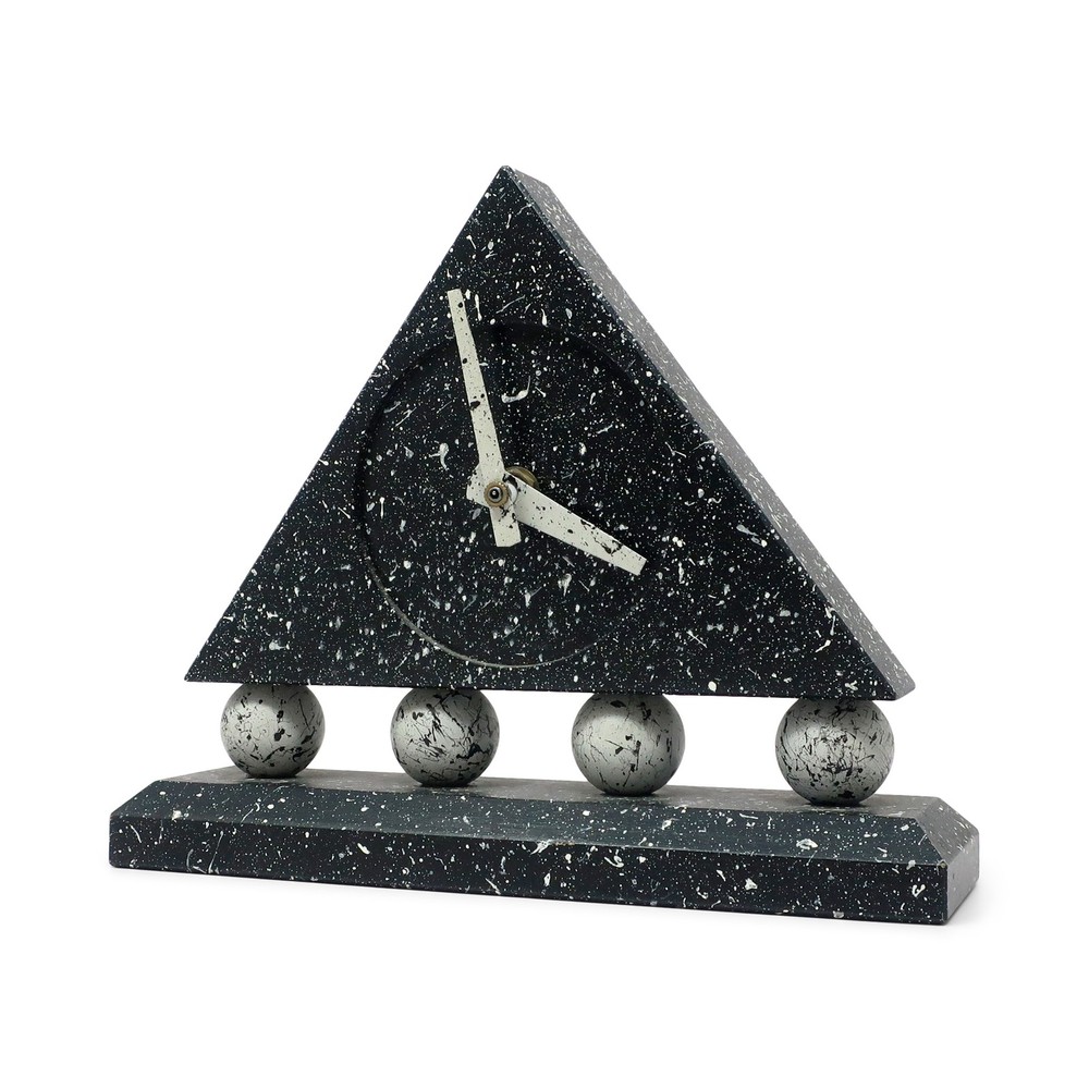 1980s Triangular Black Splatter Paint Desk Clock