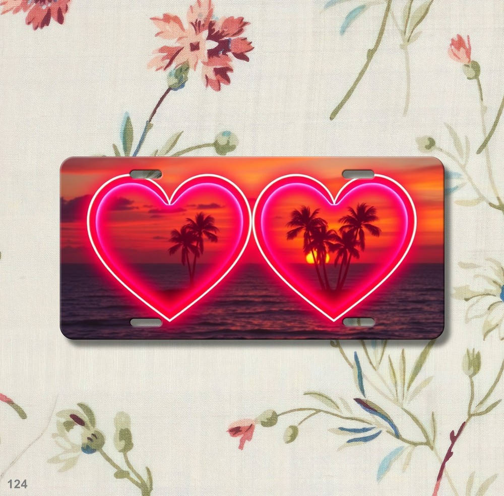 Romantic Couples Hearts Design Add Text License Plate Customizable Decor