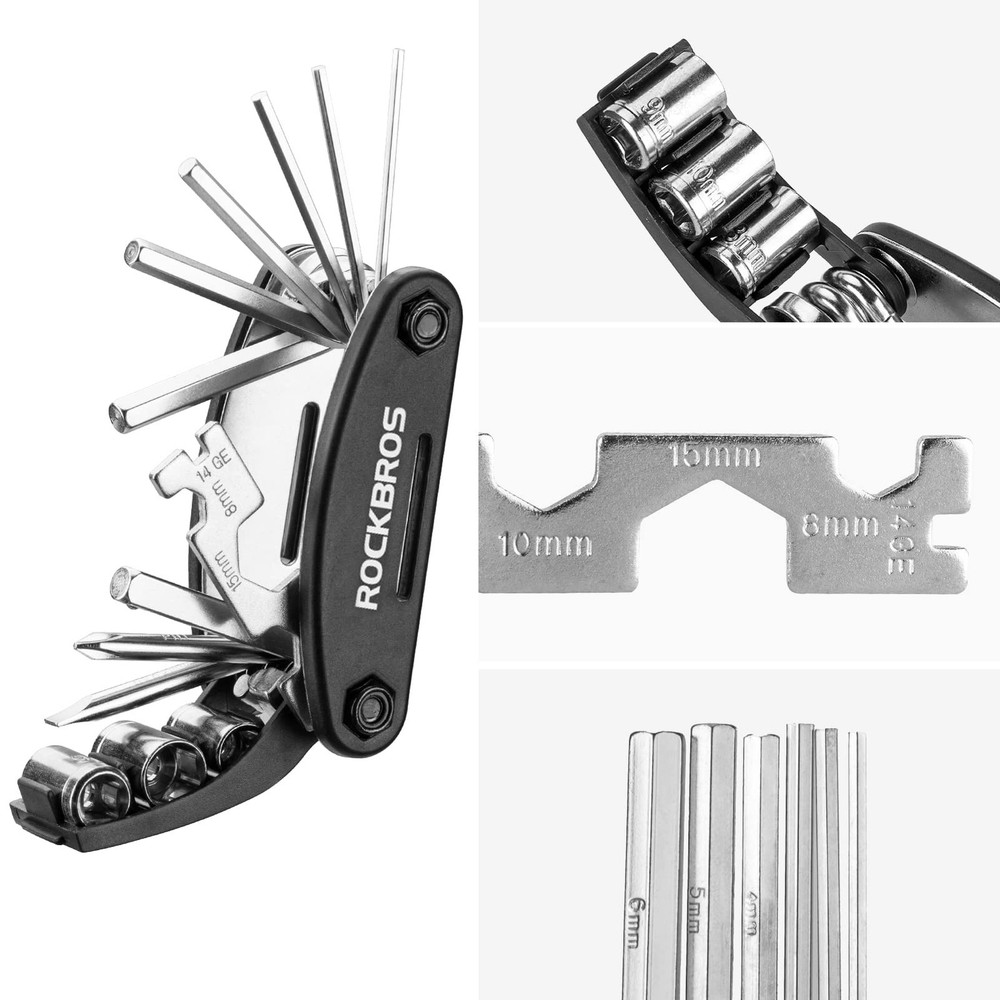 16 In 1 Multi Function Bicycle Tool Kit Portable Foldable Maintenance Black