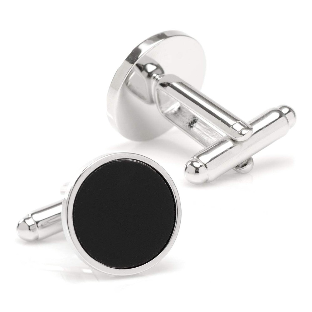 Round Silver Cufflink with Onyx Inlay