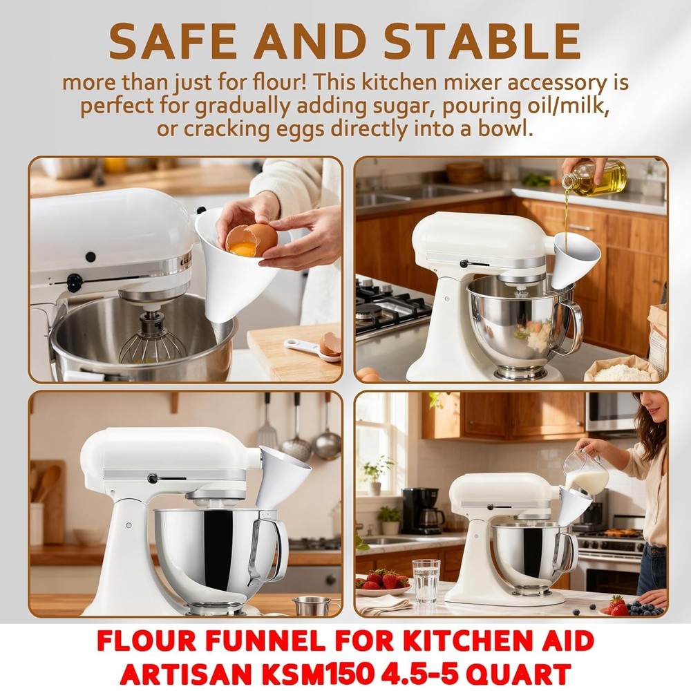 Flour Funnel for Kitchen Aid Mixer (White)