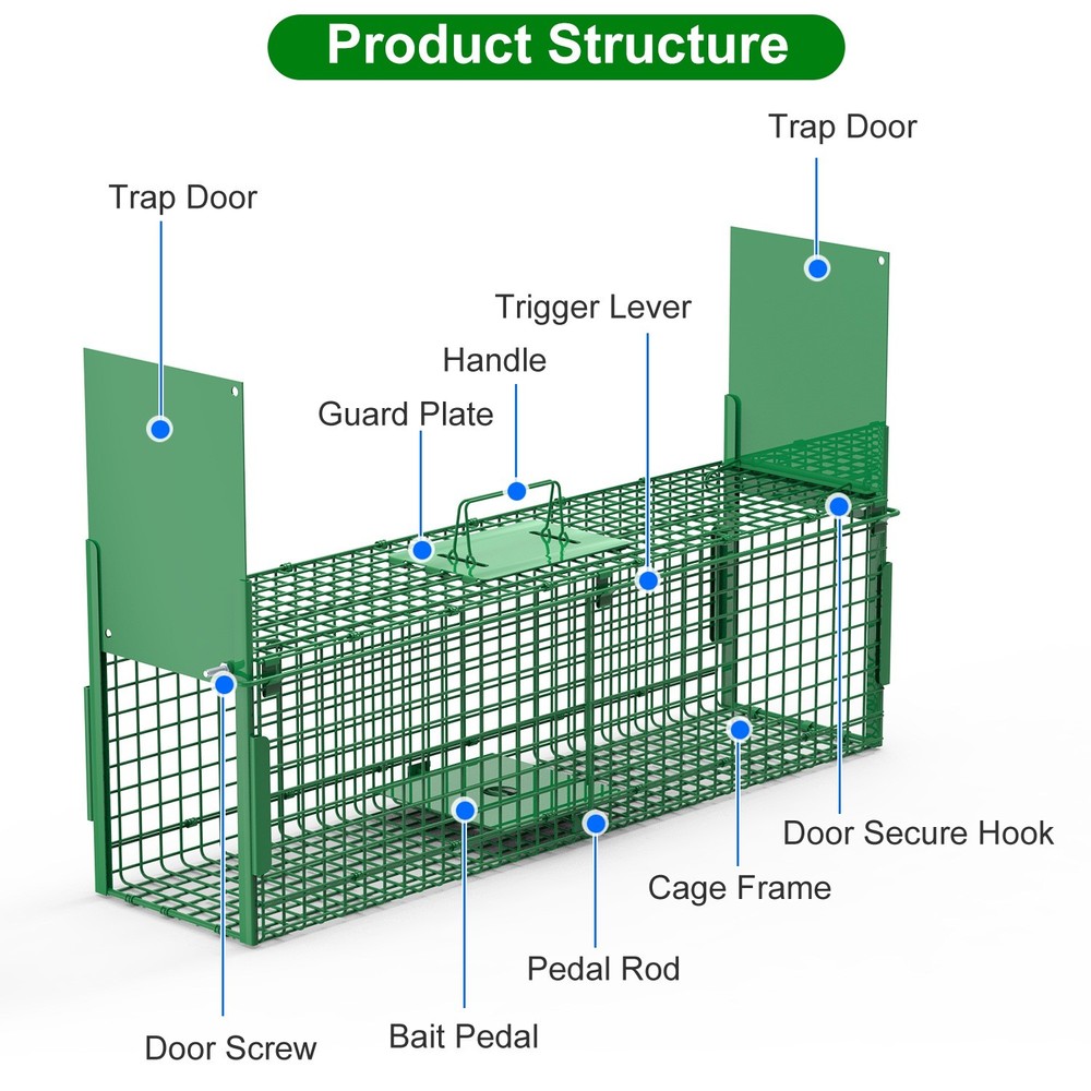 38" Solid & Rustproof Live Animal Cage, Large Foldable Humane Live Animal Trap