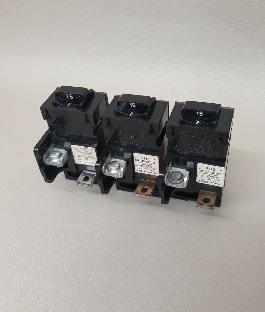 Lot of 3 - Pushmatic 15 Amp Single Pole Breakers P115 Save!