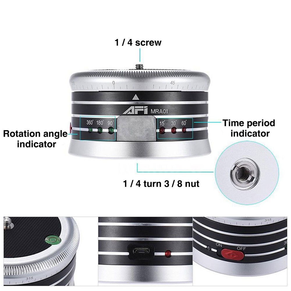 360° Rotation Motorized Time-lapse Panoramic Tripod Head with Remote For Camera