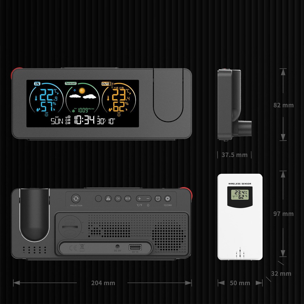 Alarm Clock Digital Clock Projector On Ceiling With Indoor Outdoor Temperature