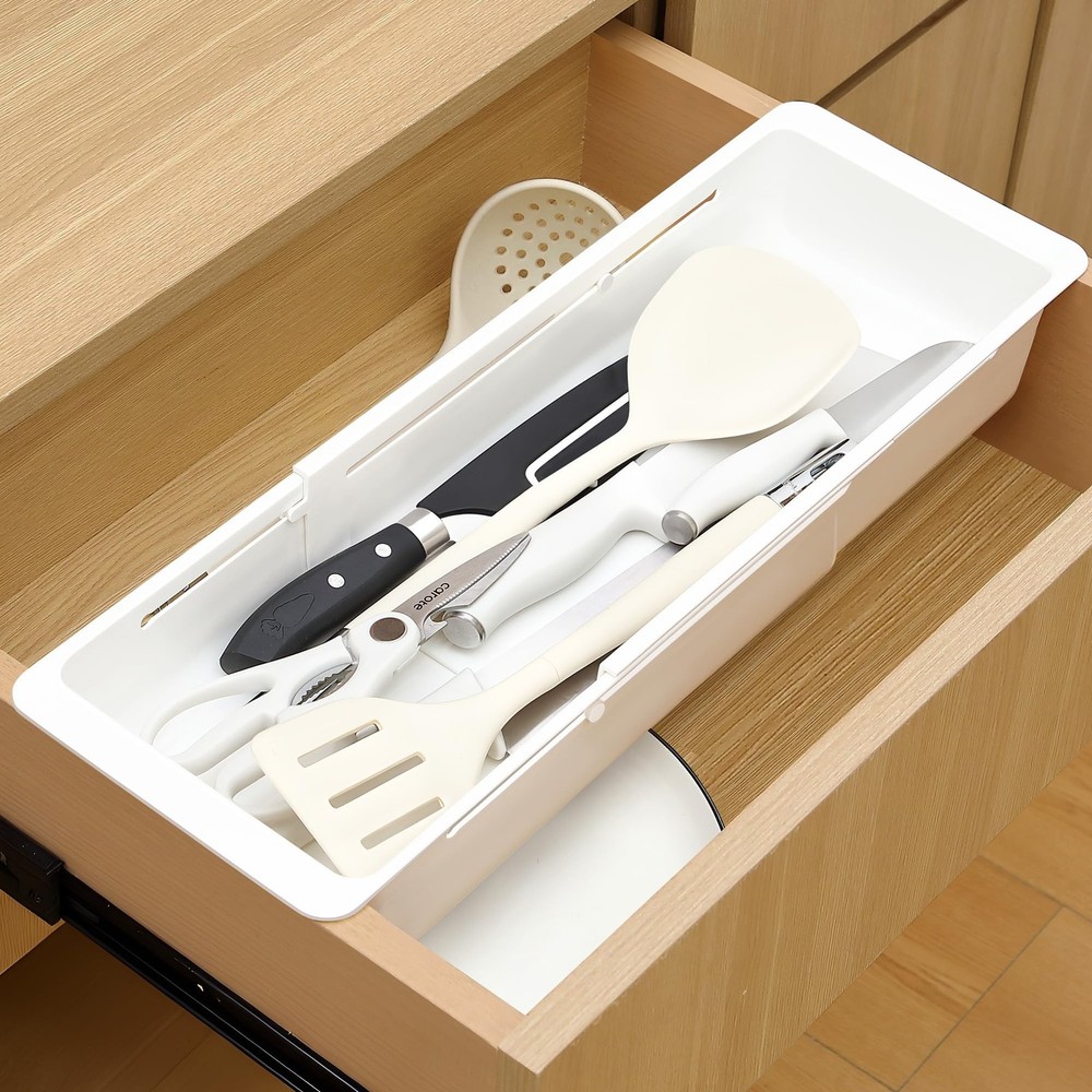 1 Pack Deep Drawer Organizer Bins, Sliding Drawer Organizer Bin Expandable an...