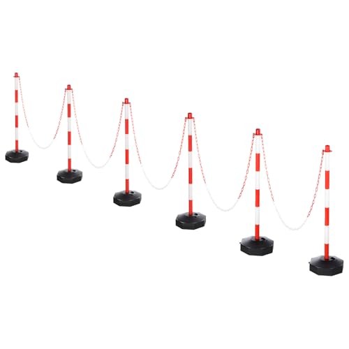 6Pcs Traffic Delineator Post Barrier with Fillable Base, 5ft Plastic Red/White