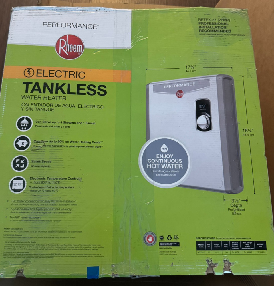 Rheem Performance 27kW 5.27GPM 240-Volt Electric Tankless Water Heater