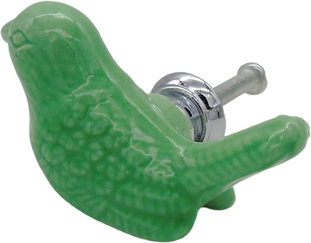 6pcs-Pack Vintage Ceramic Drawer Knobs and Pulls, Birds Art Decor Green