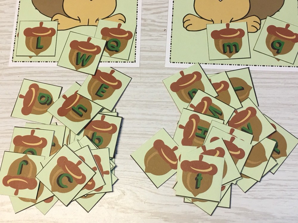 Upper And Lower Case Squirrel & Nut Sort -Laminated Activity Cards Set
