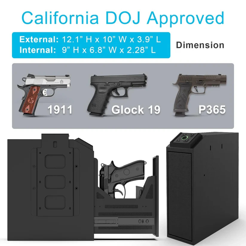 Biometric Slider Pistol Safe with Sliding Door