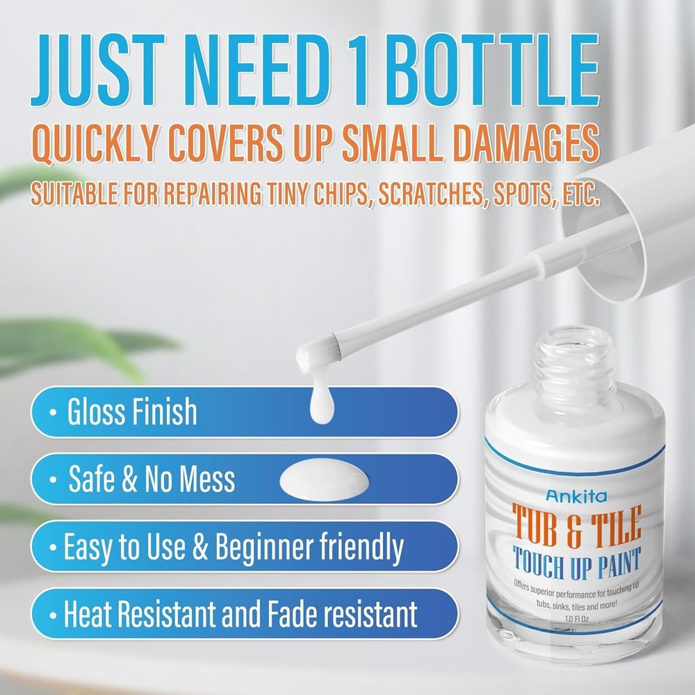 High-Gloss White Tub & Tile Paint - Quick-Dry Waterproof Solution, 1 Fl Oz