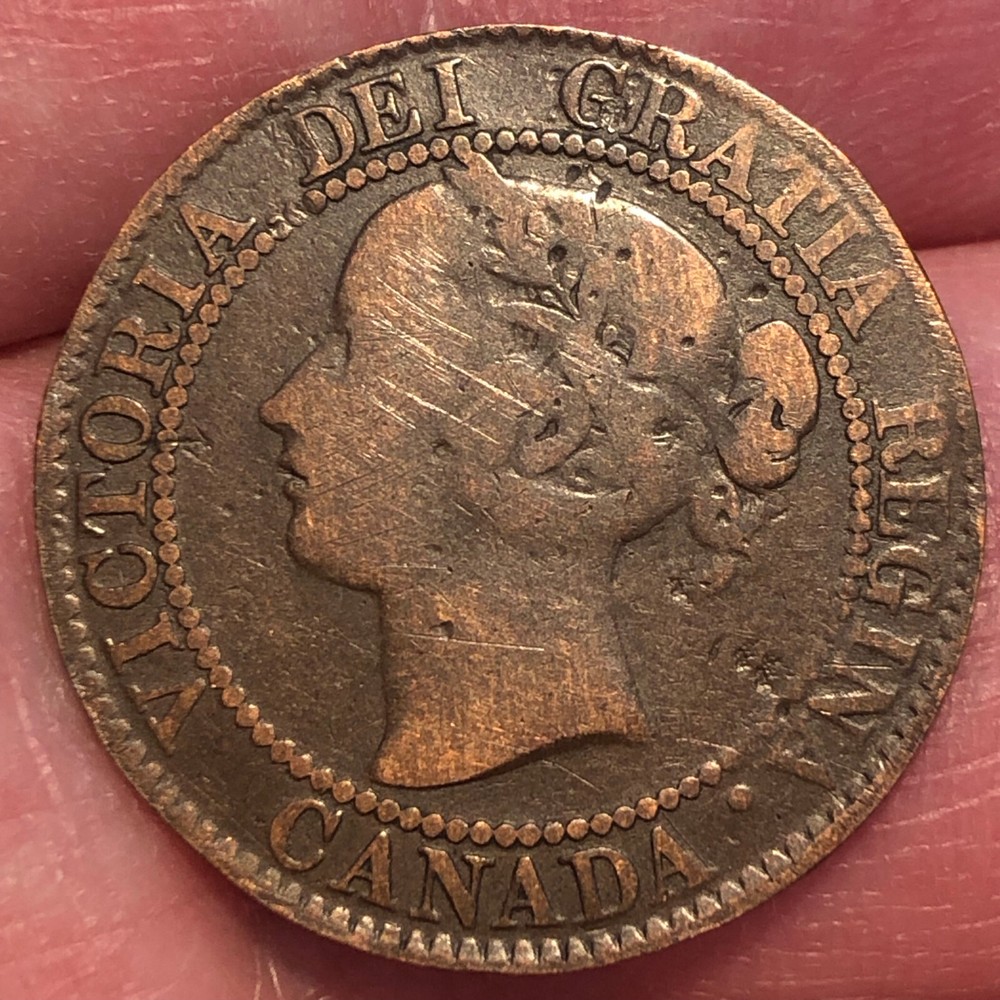 1859 Canada One Cent Bronze Coin - G (Good) condition - Die Error Small Diameter