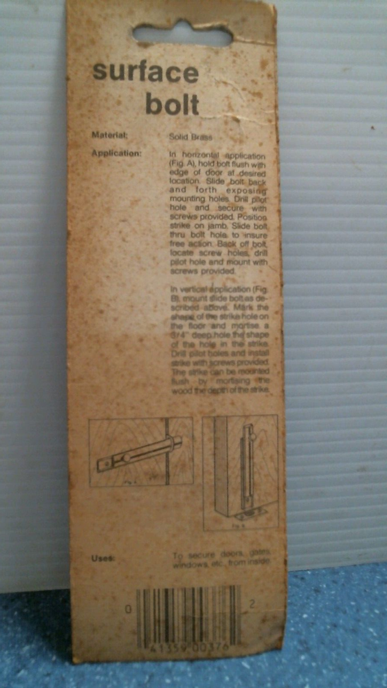 Hager Solid Brass Surface Bolt 6" (CD1404) FS