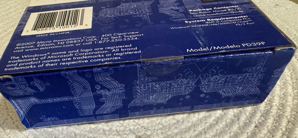 Micro Innovations 2 Button Wired Mouse PD39P New Sealed PS/2