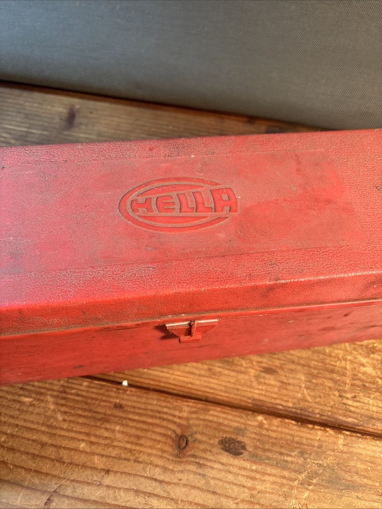 Vintage Hella Emergency Warning Triangles Set with Red Case Germany