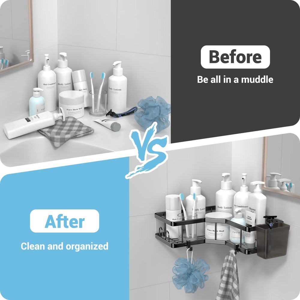2 Pack Shower Corner Shelves, No Drill Adhesive Storage Rack, Toothpaste Holder