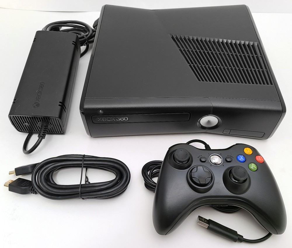 Microsoft XBOX 360 SLIM Black Video Game Console System Bundle Set Kit Xbox 360S