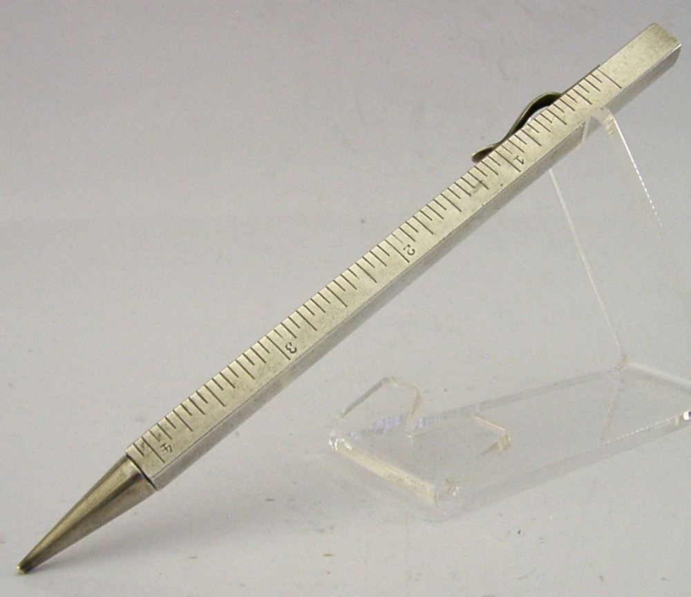 QUAITY SOLID SILVER ARCHITECT'S MECHANICAL PENCIL TELESCOPIC RULER c1920s DECO