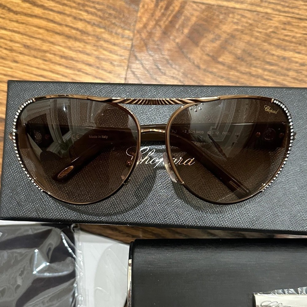 Chopard Black and Brown Aviator Sunglasses