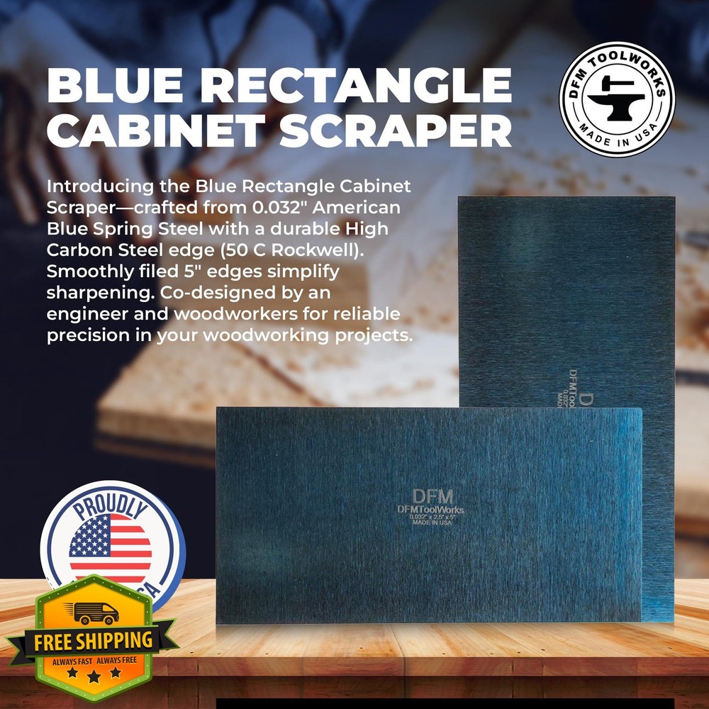 DFM Tool Works Rectangle Card Scraper Woodworking Glue Finishers Blue