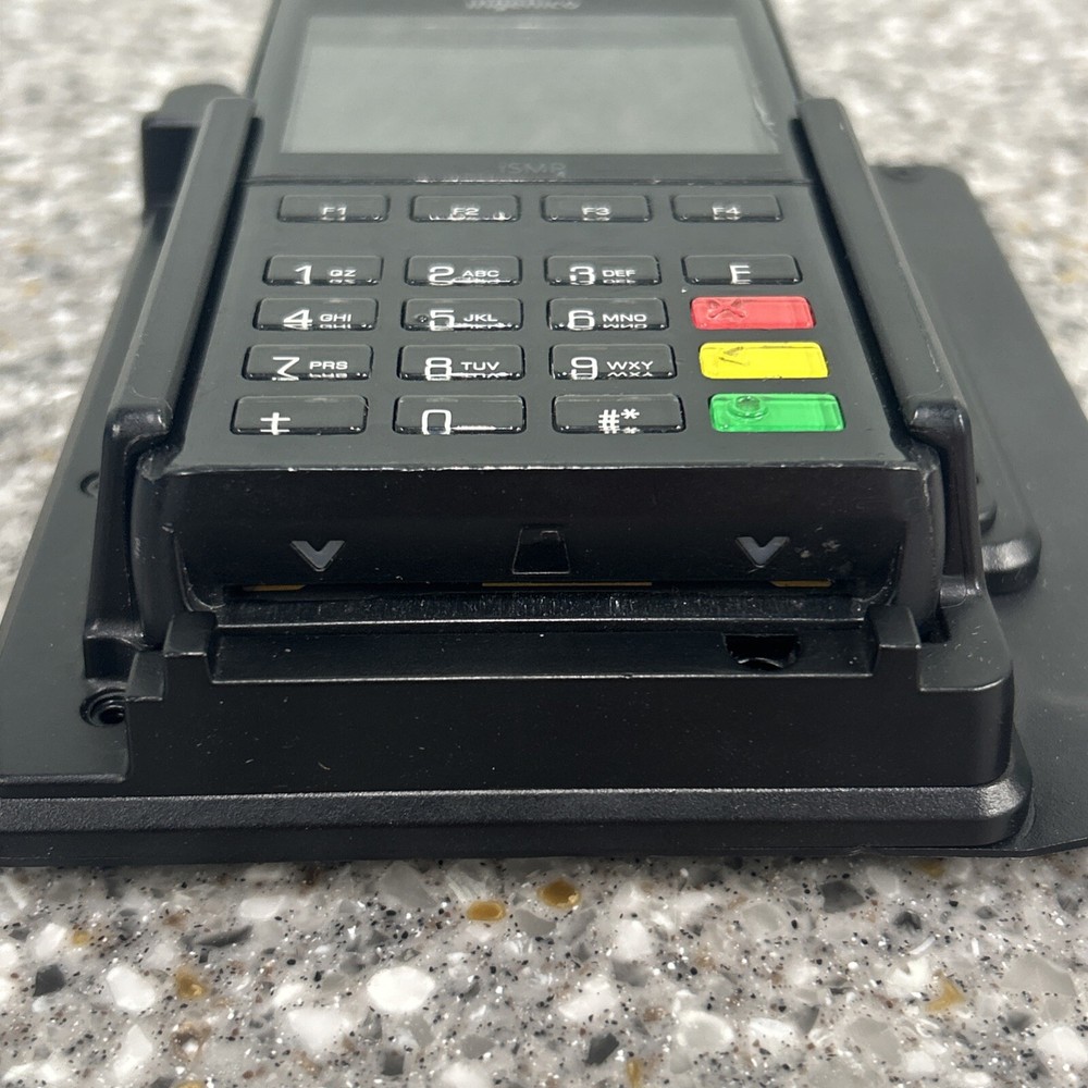 Ingenico Ismp4 Card Reader With Barcode Scanner And Zebra Charging Base