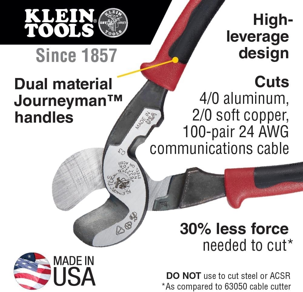 Klein Tools J63225N High-Leverage Cable Cutter & Stripper - Precision Cutting