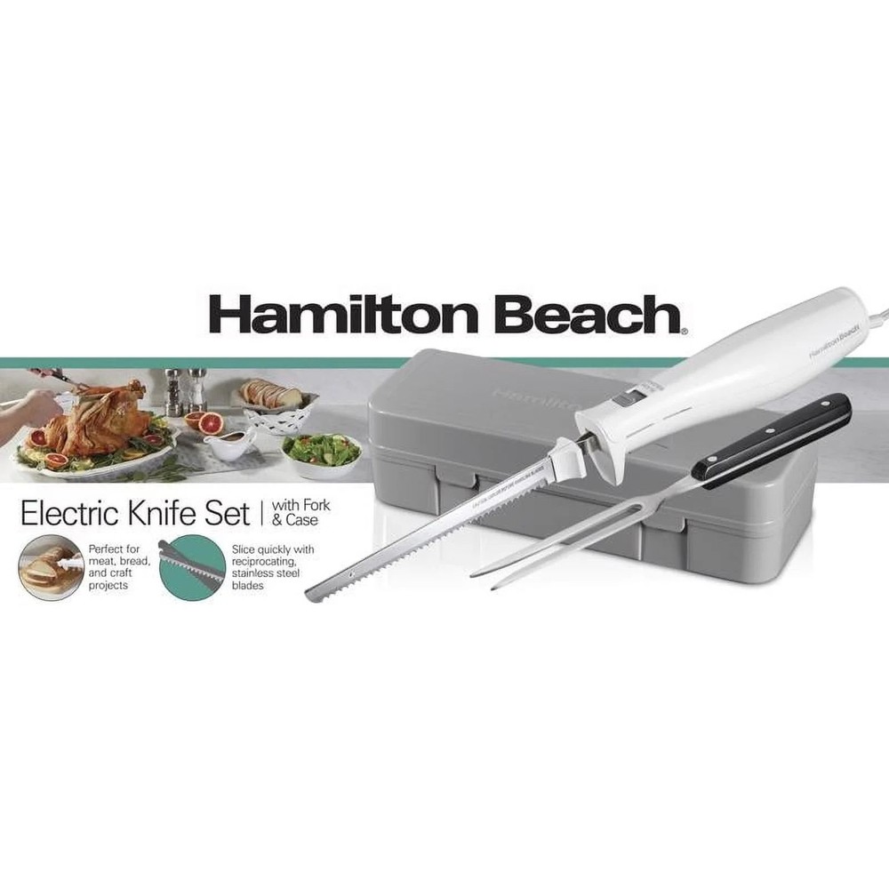 Hamilton Beach Electric Knife Set with Fork & Case Stainless Open Box