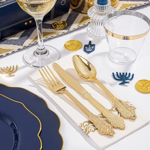175PCS Plastic Plates with Disposable Silverware - Include 50 175 Pieces Blue