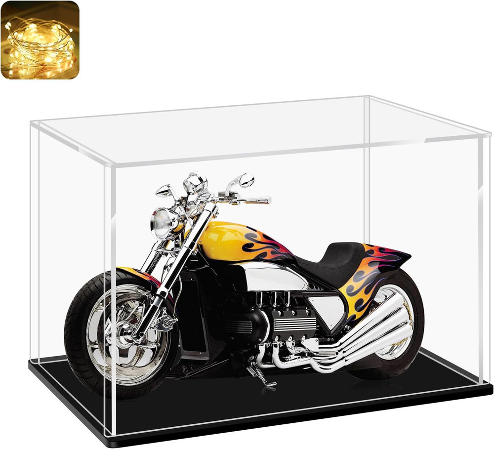 Clear Acrylic Display Case, Assemble Small Display Box Stand with Black Base, Du