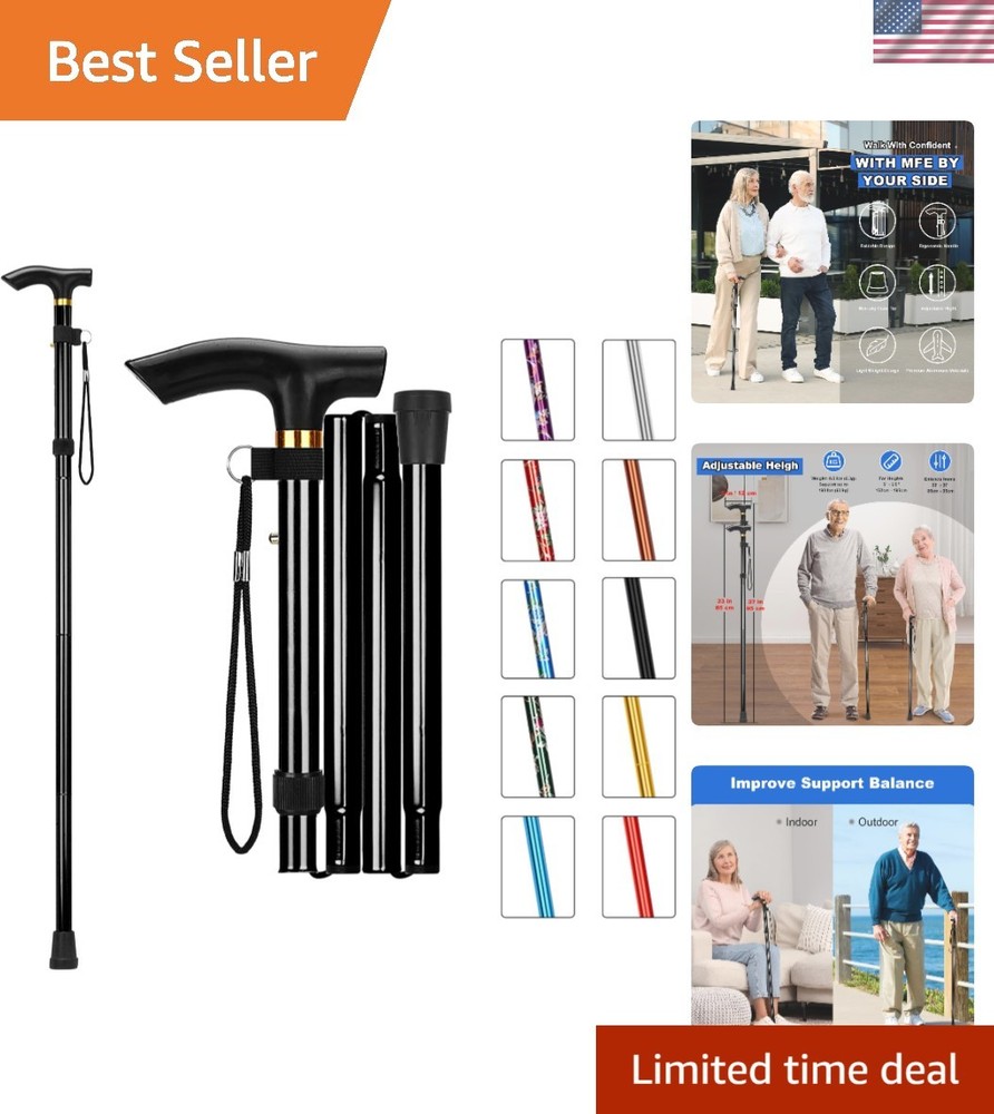 Versatile Folding Walking Stick with 5 Adjustable Heights & Safety Wrist Strap