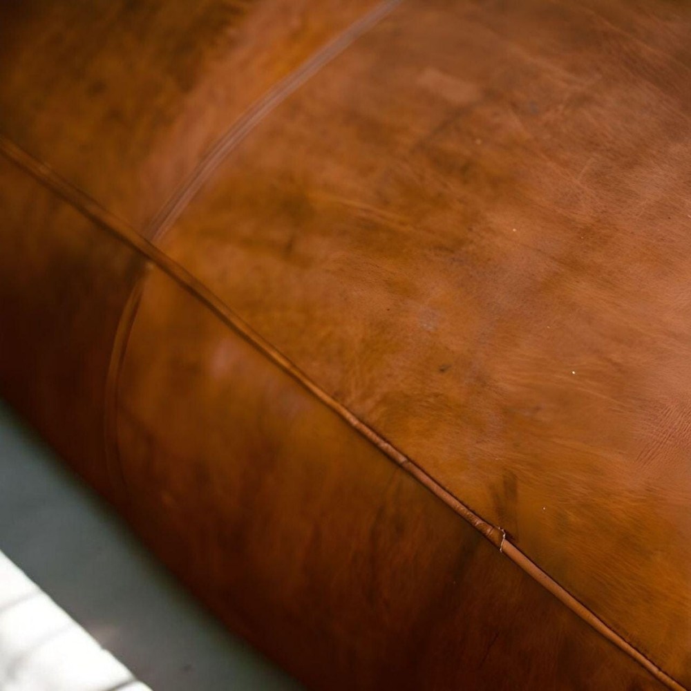 Rectangular Brown Leather Ottoman - Handmade Moroccan Pouf Footstool